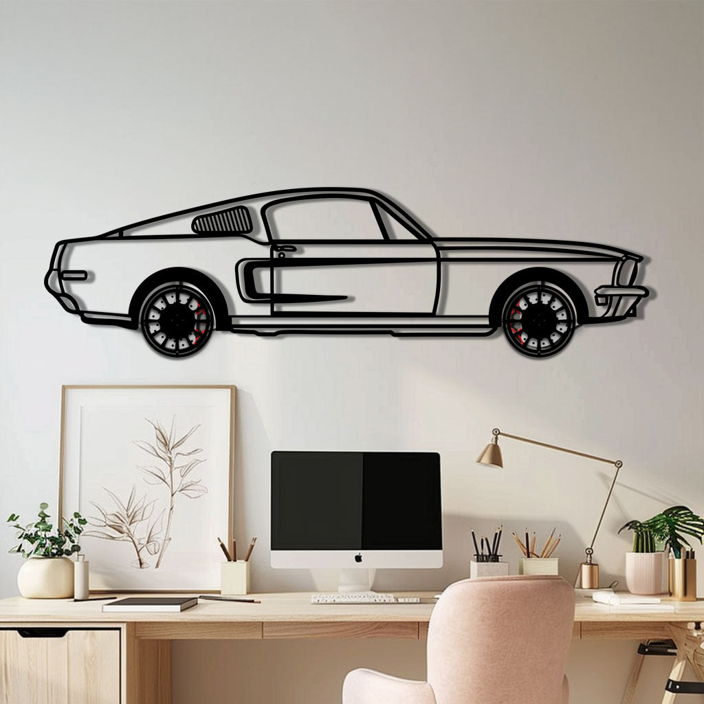 Ford Mustang GT Metal Car Wall Art with Rotating Wheels - Classic American Muscle Silhouette - Interactive Automotive Wall Decor - KAFMEKA137