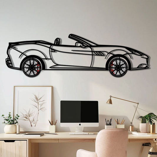 Ferrari California Metal Car Wall Art with Rotating Wheels - Italian V8 Grand Tourer Silhouette - Interactive Automotive Wall Decor - KAFMEKA130