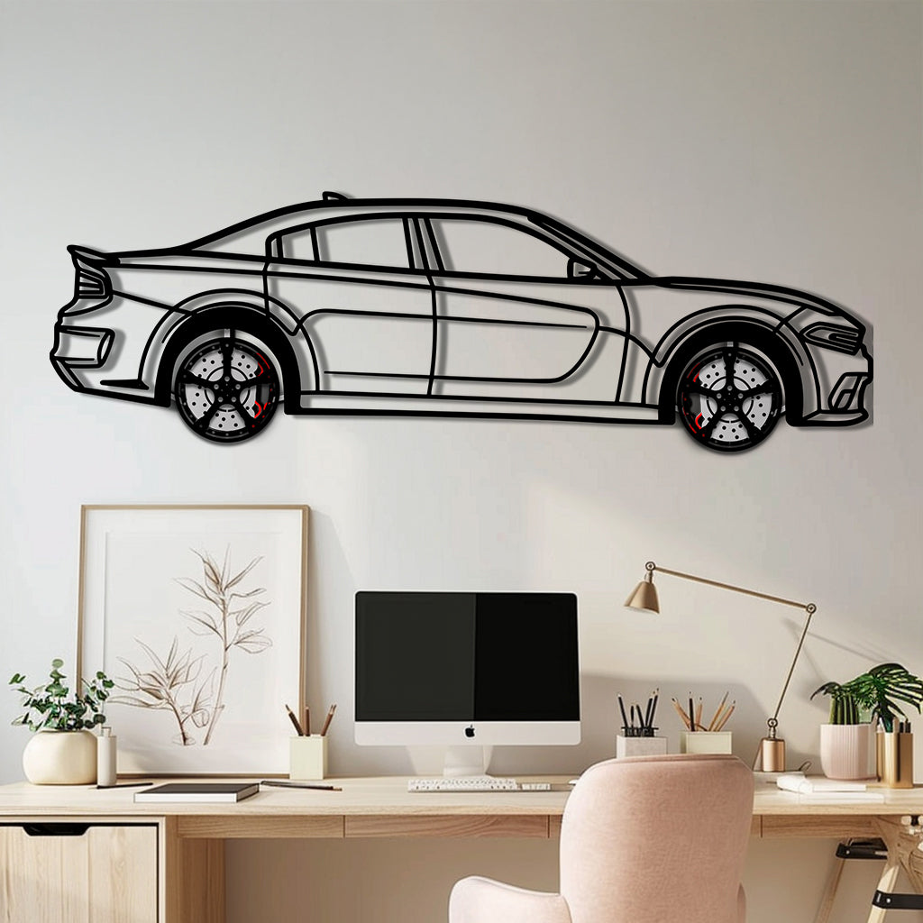 Dodge Charger SRT Metal Car Wall Art with Rotating Wheels - Modern American Muscle Silhouette - Interactive Automotive Wall Decor - KAFMEKA121