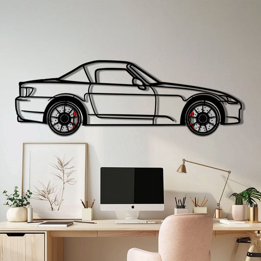Honda S2000 Metal Car Wall Art with Rotating Wheels - JDM Roadster Silhouette - Interactive Automotive Wall Decor - KAFMEKA143