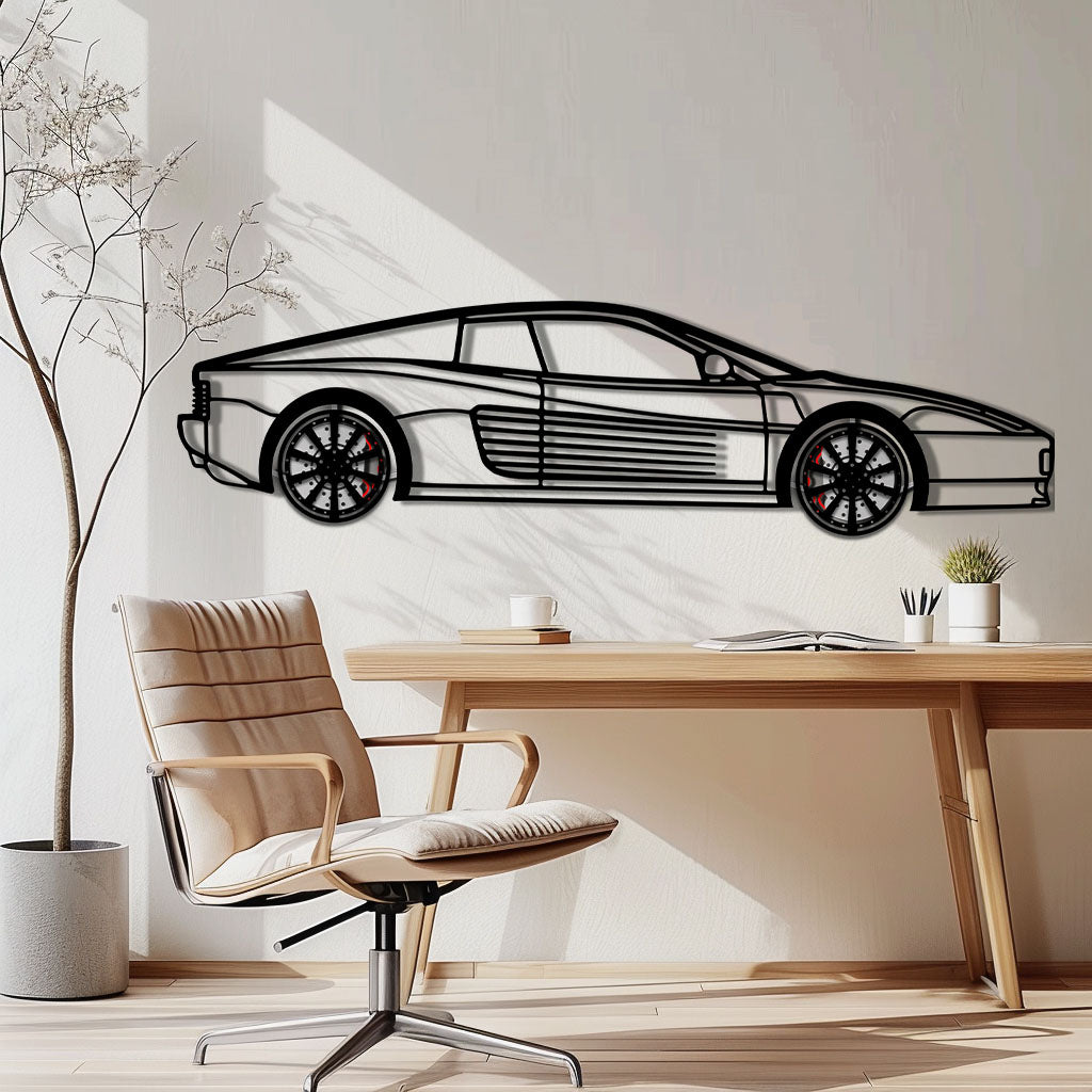 Ferrari Testarossa Metal Car Wall Art with Rotating Wheels - Iconic 80s Supercar Silhouette - Interactive Retro Automotive Decor - KAFMEKA136