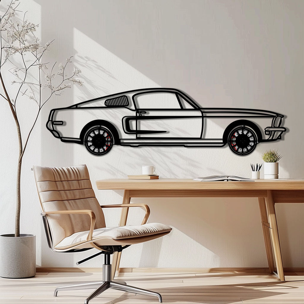 Ford Mustang GT Metal Car Wall Art with Rotating Wheels - Classic American Muscle Silhouette - Interactive Automotive Wall Decor - KAFMEKA137