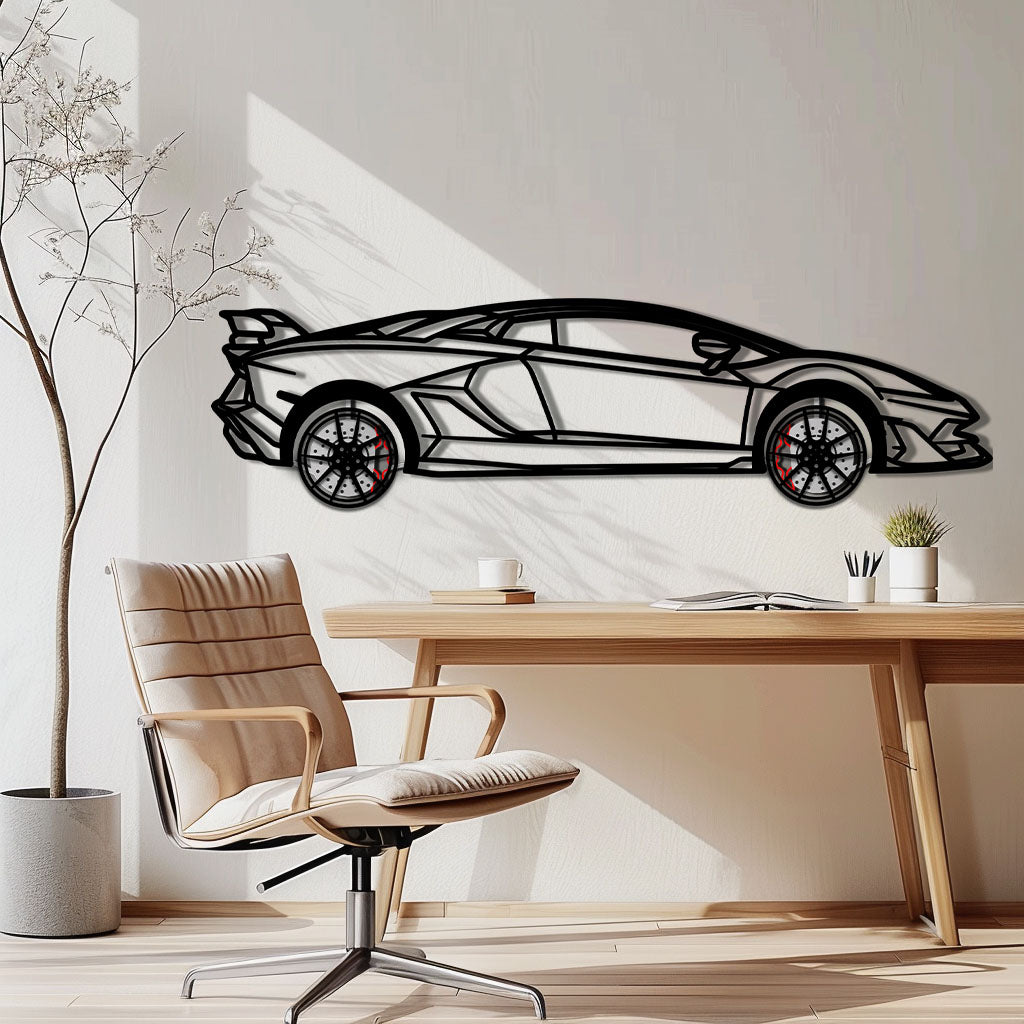 Lamborghini Aventador Metal Car Wall Art with Rotating Wheels - Italian V12 Hypercar Silhouette - Interactive Automotive Wall Decor - KAFMEKA145