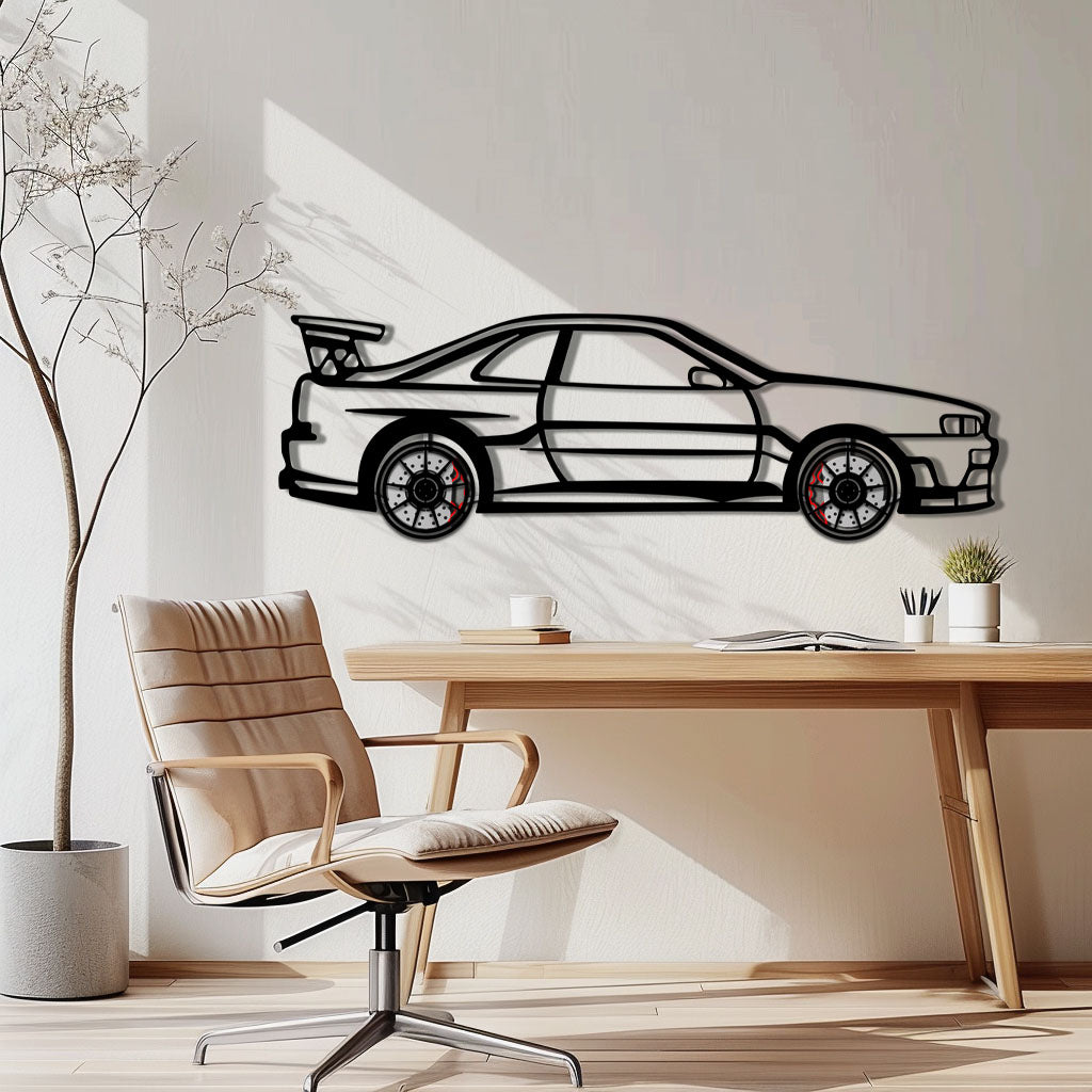 Nissan Skyline GT-R R34 Metal Car Wall Art with Rotating Wheels - "Godzilla" JDM Legend Silhouette - Interactive Automotive Wall Decor - KAFMEKA152