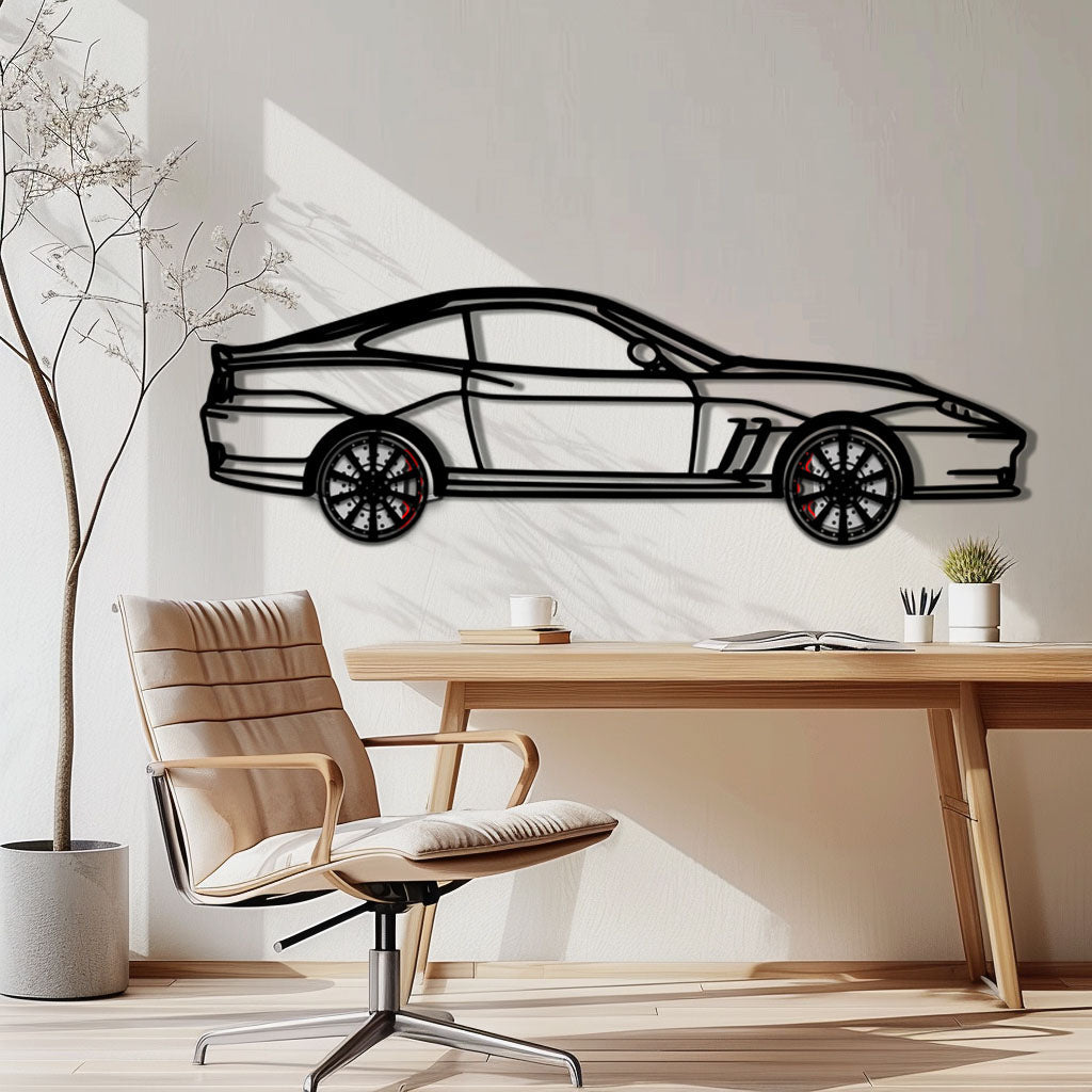 Ferrari 550 Maranello Metal Car Wall Art with Rotating Wheels - V12 Grand Tourer Silhouette - Interactive Automotive Wall Decor - KAFMEKA129