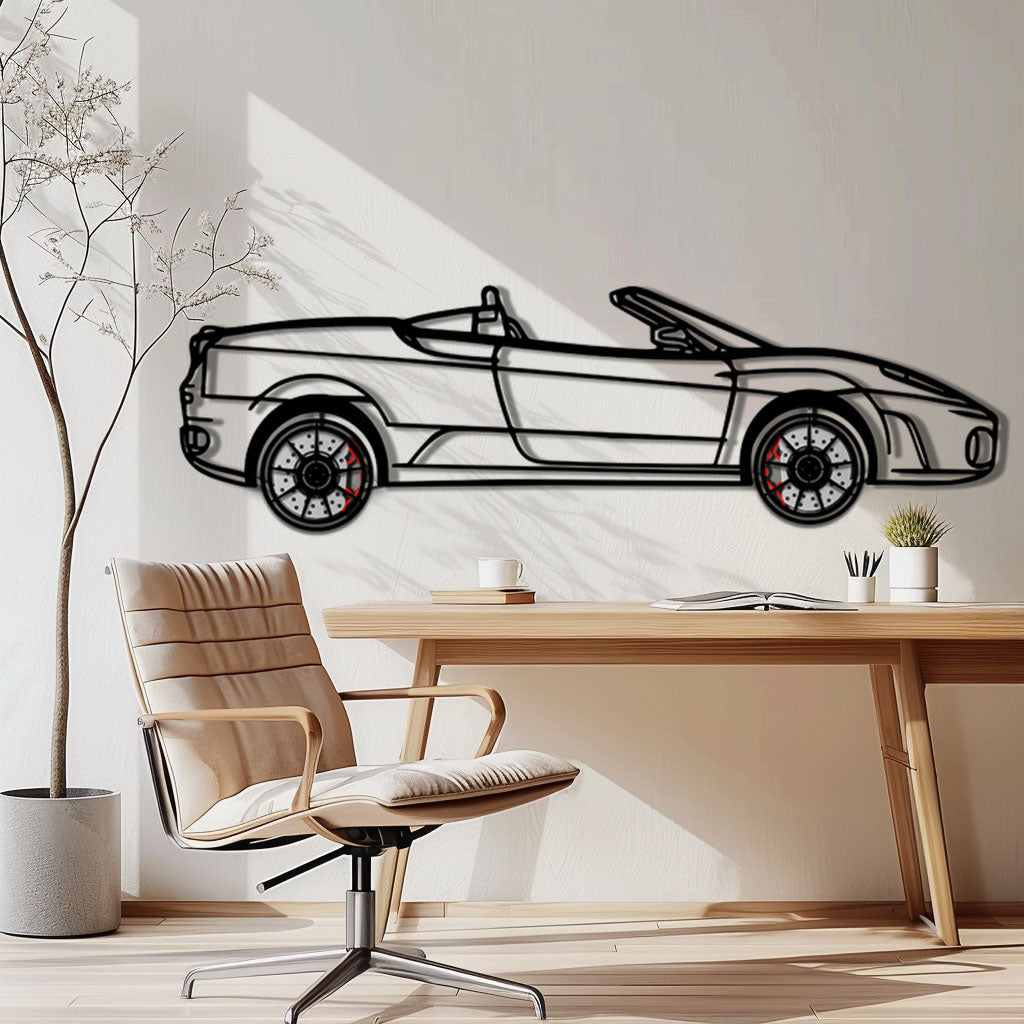 Ferrari F430 Spider Metal Car Wall Art with Rotating Wheels - Italian Convertible Supercar Silhouette - Interactive Automotive Wall Decor - KAFMEKA134