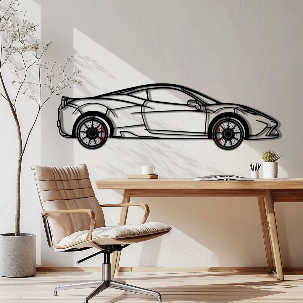 Ferrari 458 Speciale Metal Car Wall Art with Rotating Wheels - Track-Focused V8 Silhouette - Interactive Automotive Wall Decor - KAFMEKA125