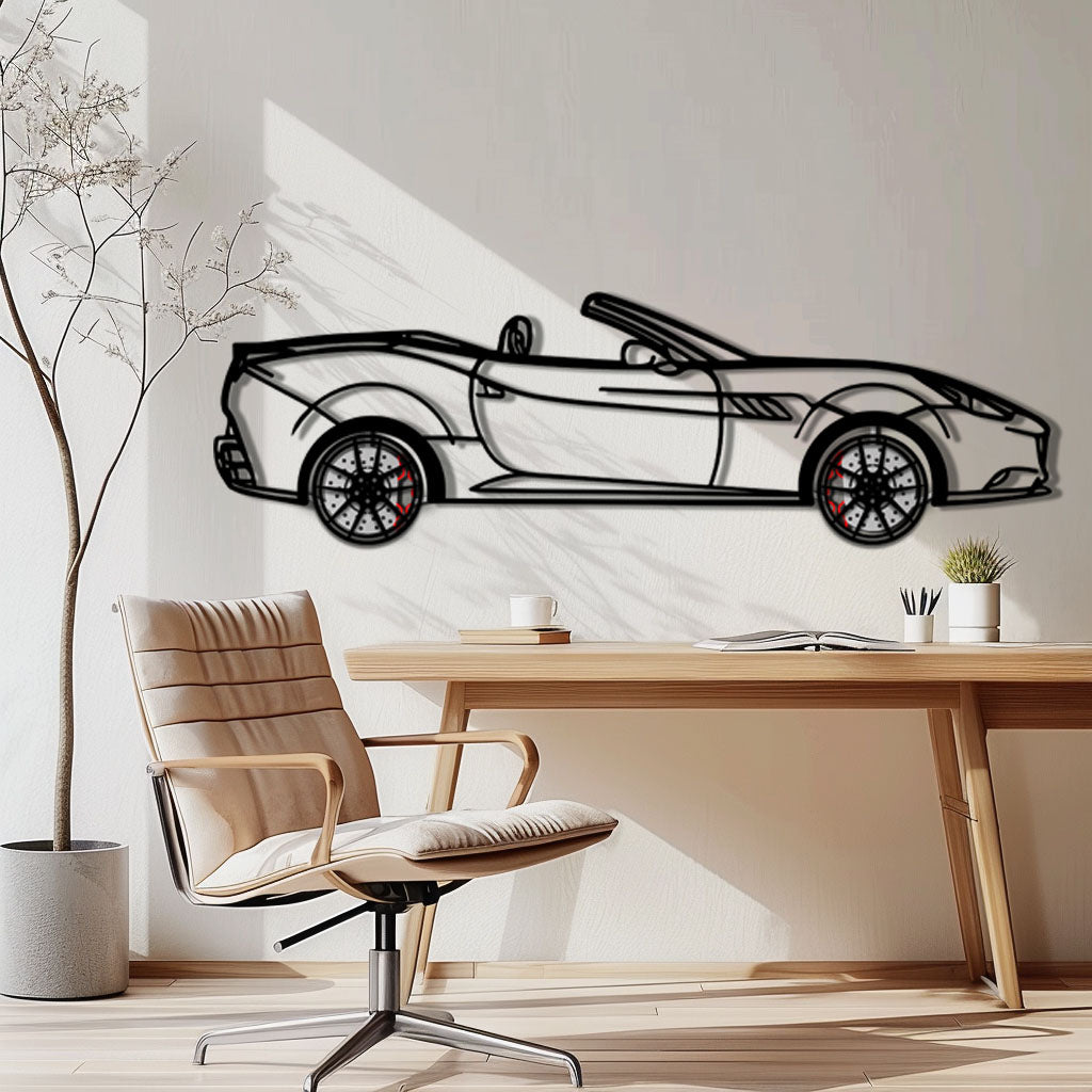 Ferrari California Metal Car Wall Art with Rotating Wheels - Italian V8 Grand Tourer Silhouette - Interactive Automotive Wall Decor - KAFMEKA130