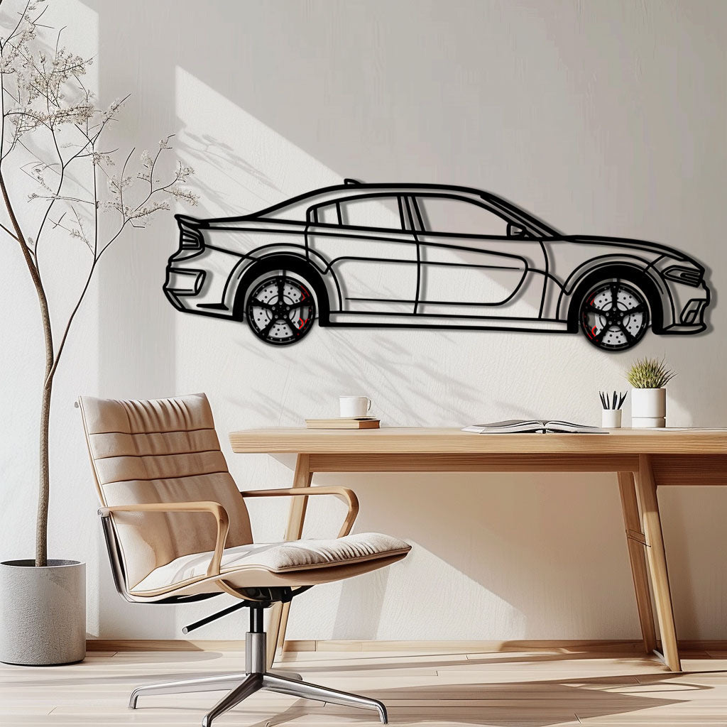 Dodge Charger SRT Metal Car Wall Art with Rotating Wheels - Modern American Muscle Silhouette - Interactive Automotive Wall Decor - KAFMEKA121