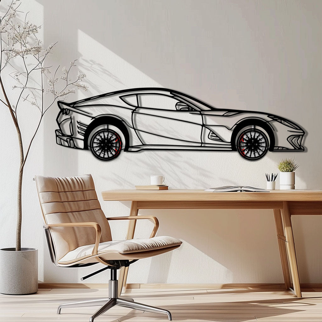 Ferrari 812 Superfast / F12 Metal Car Wall Art with Rotating Wheels - V12 Grand Tourer Silhouette - Interactive Automotive Wall Decor - KAFMEKA127