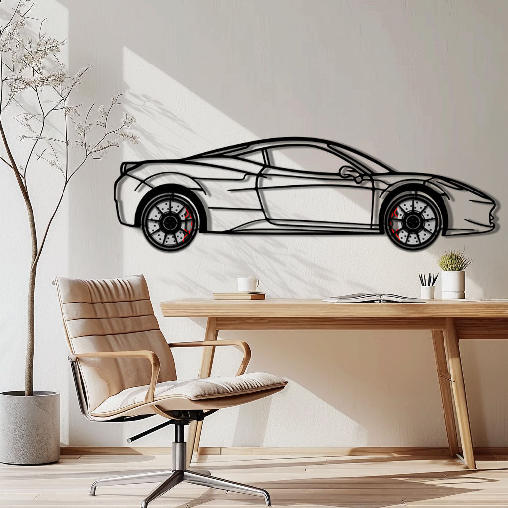 Ferrari 458 Italia Metal Car Wall Art with Rotating Wheels - V8 Supercar Silhouette Decor - Interactive Automotive Wall Art - KAFMEKA124