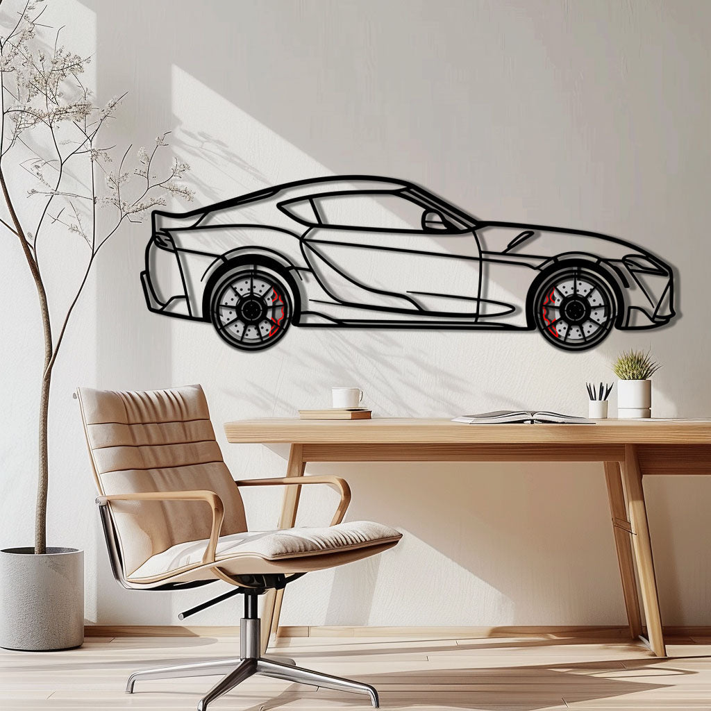 Toyota GR Supra (A90) Metal Car Wall Art with Rotating Wheels - Modern JDM Legend Silhouette - Interactive Automotive Wall Decor - KAFMEKA156