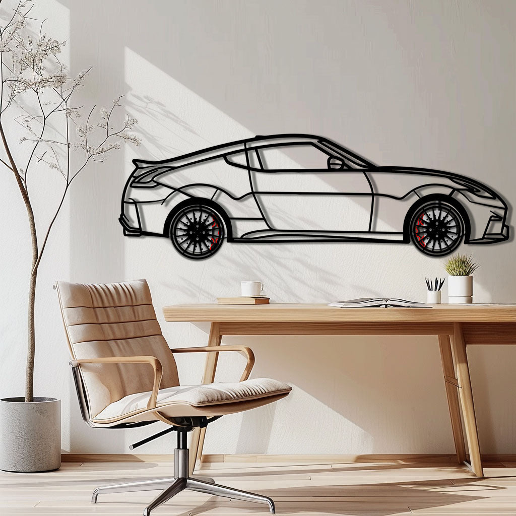 Nissan 350Z Metal Car Wall Art with Rotating Wheels - JDM Fairlady Z33 Silhouette - Interactive Automotive Wall Decor - KAFMEKA153