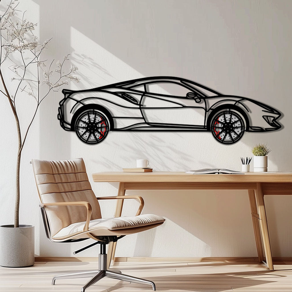 Ferrari 488 Pista Metal Car Wall Art with Rotating Wheels - Track-Focused Italian V8 Silhouette - Interactive Automotive Wall Decor - KAFMEKA128