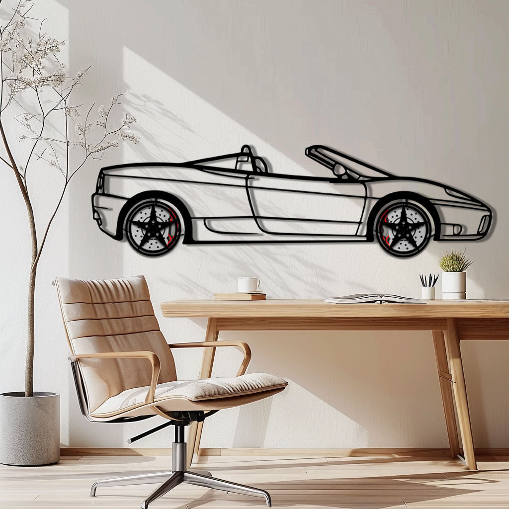 Ferrari 360 Spider Metal Car Wall Art with Rotating Wheels - Italian Convertible Supercar Silhouette - Interactive Automotive Wall Decor - KAFMEKA123